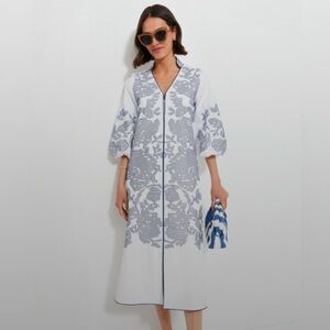 White and Blue Embroidered Midi Dress Hyacinth House via Tuckernuck